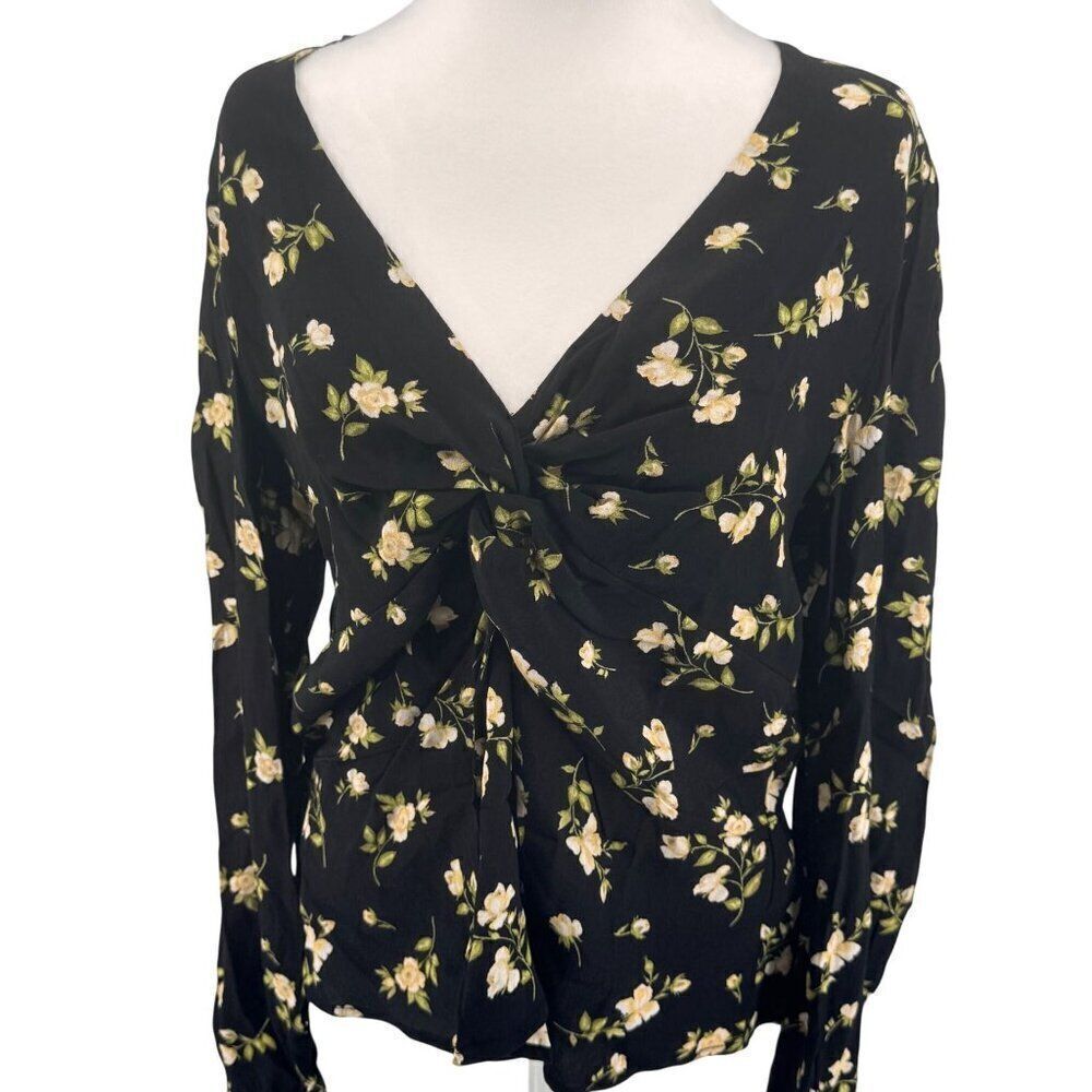 Sophie Rue Black Floral Twist-Front Blouse